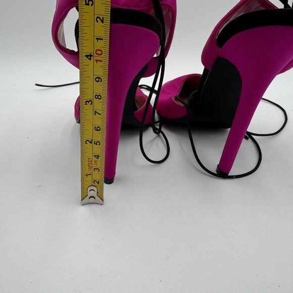 ShoeDazzle Womens Size 5 Pink Fuchsia Taara Lace Up Wrap Stiletto Heels Pumps - Picture 7 of 9